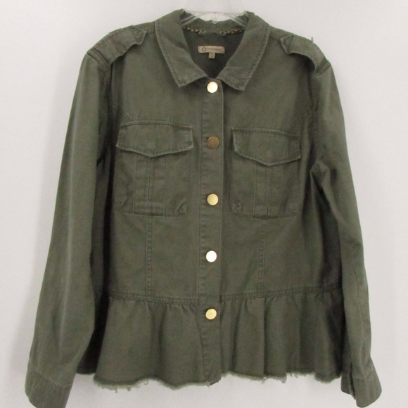 Democracy Jackets & Blazers - Democracy Army Green Peplum Button Front Jacket XL